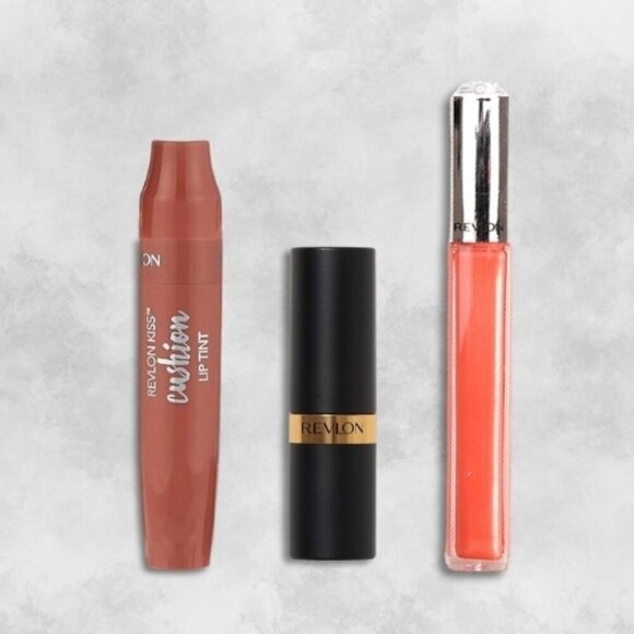 Revlon Lip Bundle Kiss Cushion Lip Tint Lipstick Ultra HD Lip Lacquer W OS NWT - Picture 1 of 3